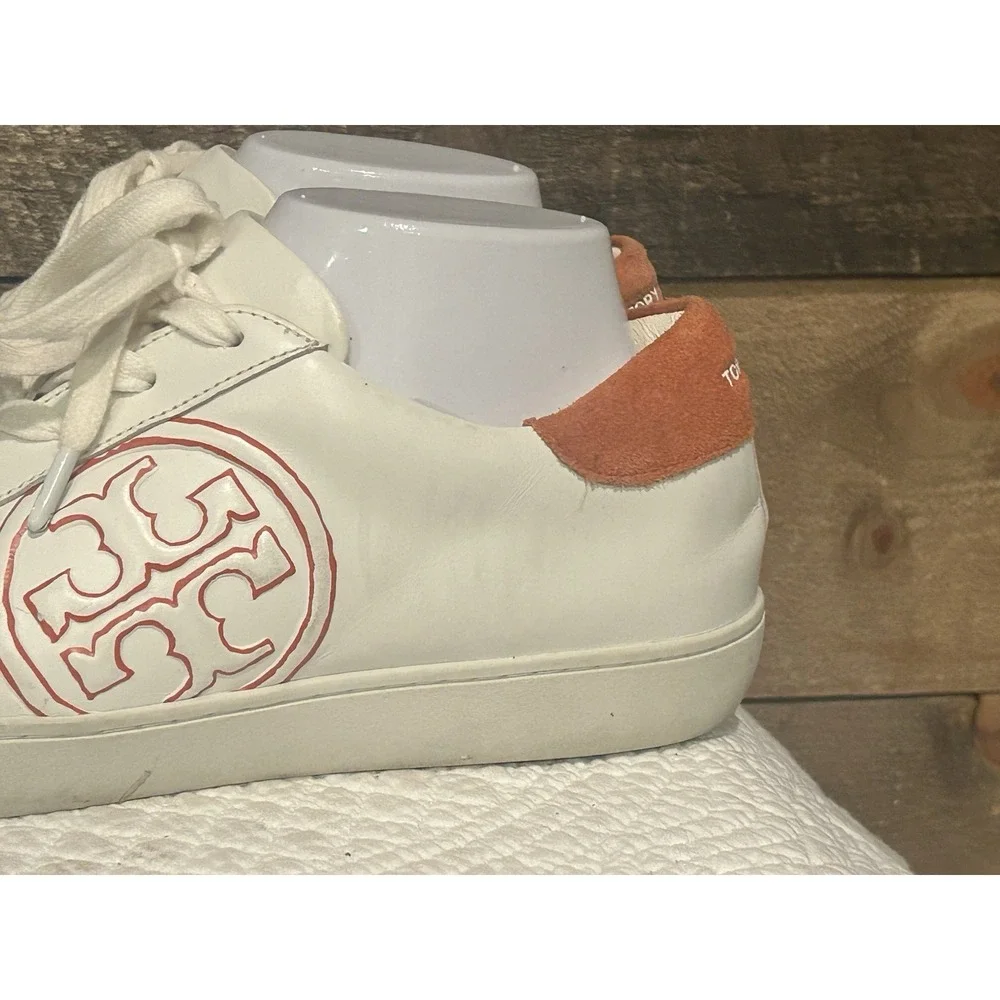 Tory Burch T-Logo White Leather Trim Suede Sneaker‎ 60847 Women's Size 10M